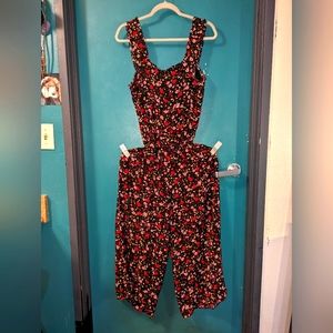 Kate Spade - Black Floral Print Jumpsuit W/ Ruffles